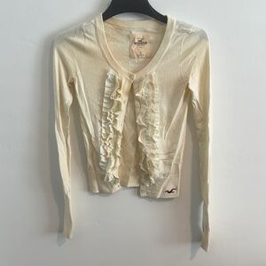 Vintage Hollister Ivory Ruffle-Front Button Up Cardigan